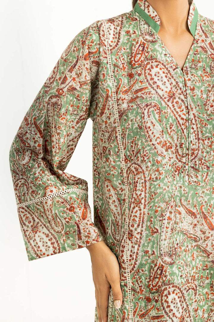 Khaddar Printed Green Stitched Suit - Gul Ahmed