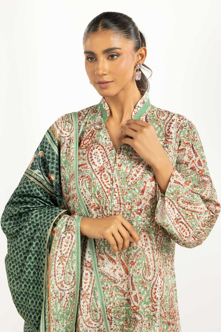 Khaddar Printed Green Stitched Suit - Gul Ahmed
