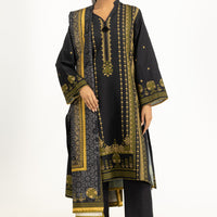 Khaddar Printed Black Stitched Suit - Gul Ahmed