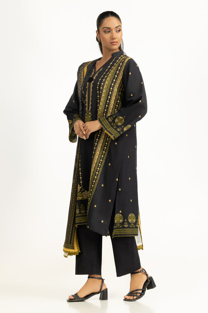 Khaddar Printed Black Stitched Suit - Gul Ahmed