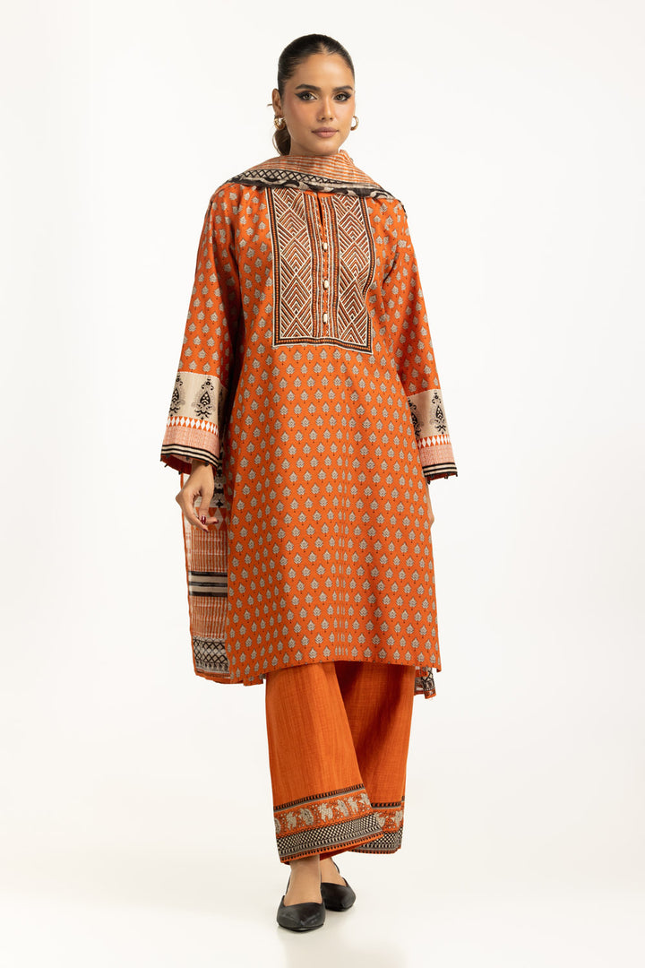 Khaddar Printed Rust Stitched Suit - Gul Ahmed