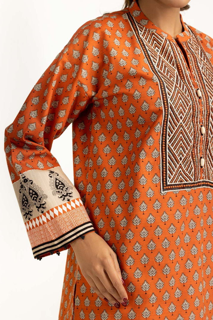 Khaddar Printed Rust Stitched Suit - Gul Ahmed