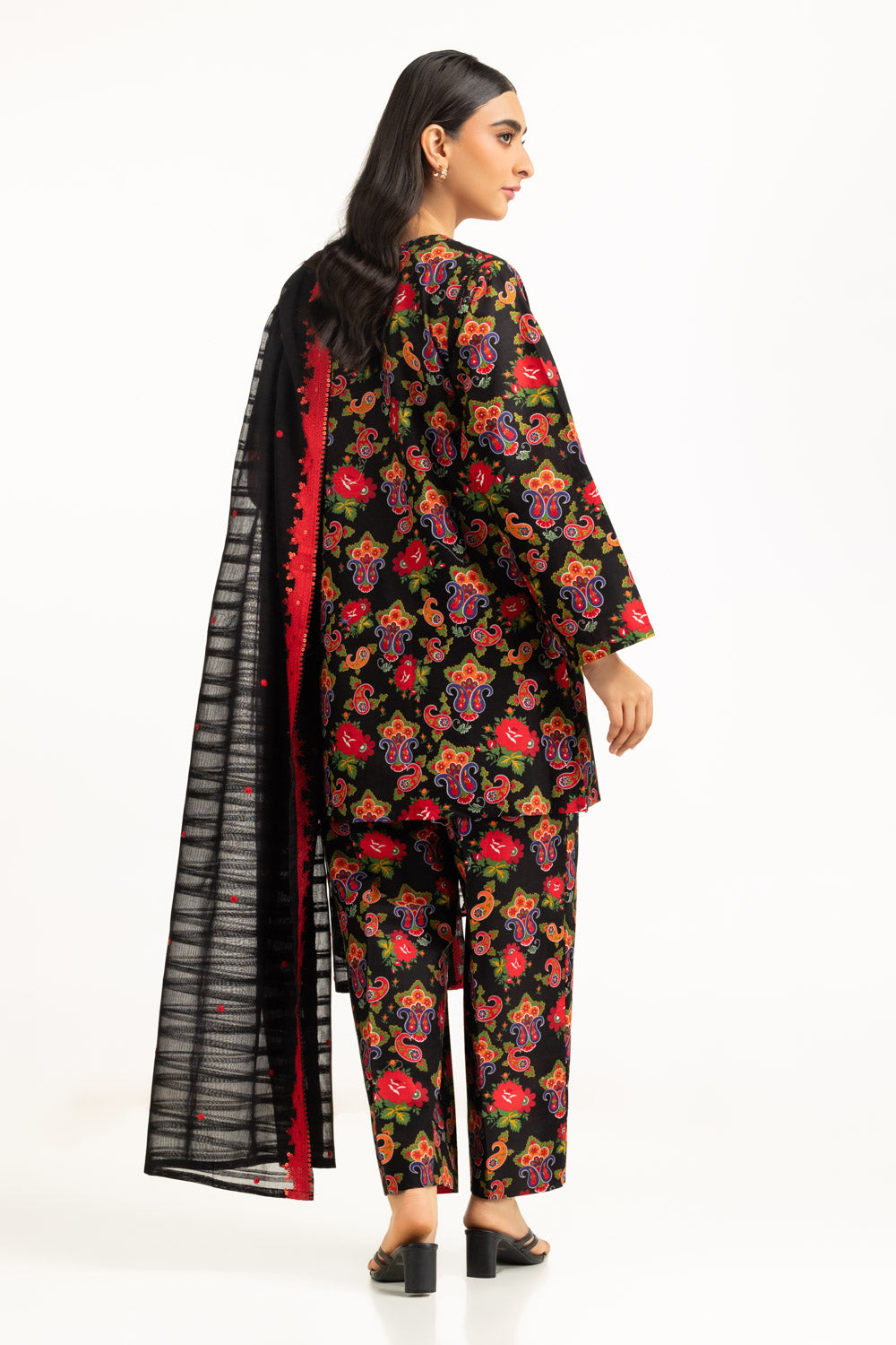 Khaddar Printed Black Stitched Suit - Gul Ahmed