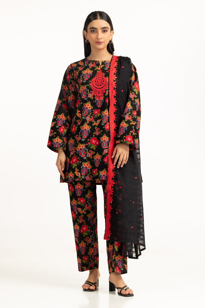 Khaddar Printed Black Stitched Suit - Gul Ahmed