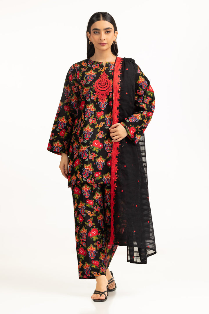 Khaddar Printed Black Stitched Suit - Gul Ahmed