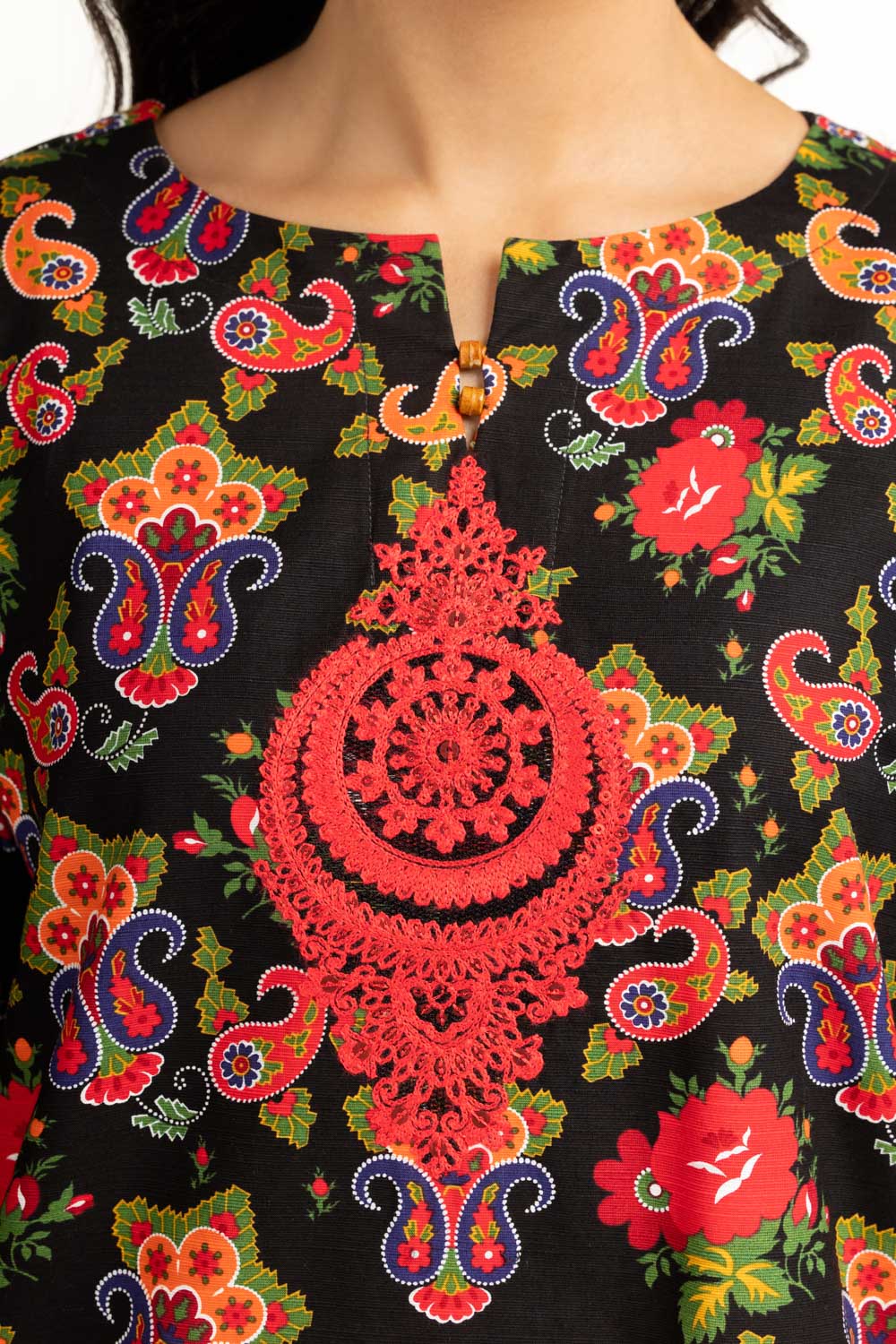 Khaddar Printed Black Stitched Suit - Gul Ahmed