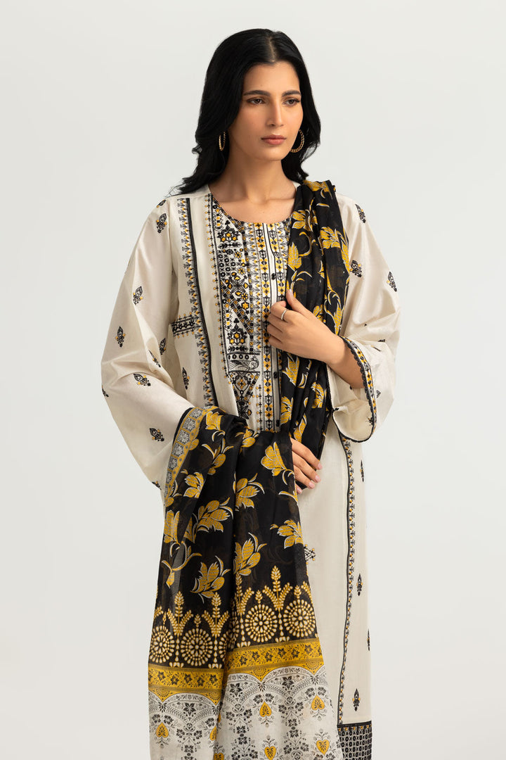 Lawn Embroidered Beige Stitched Suit - Gul Ahmed