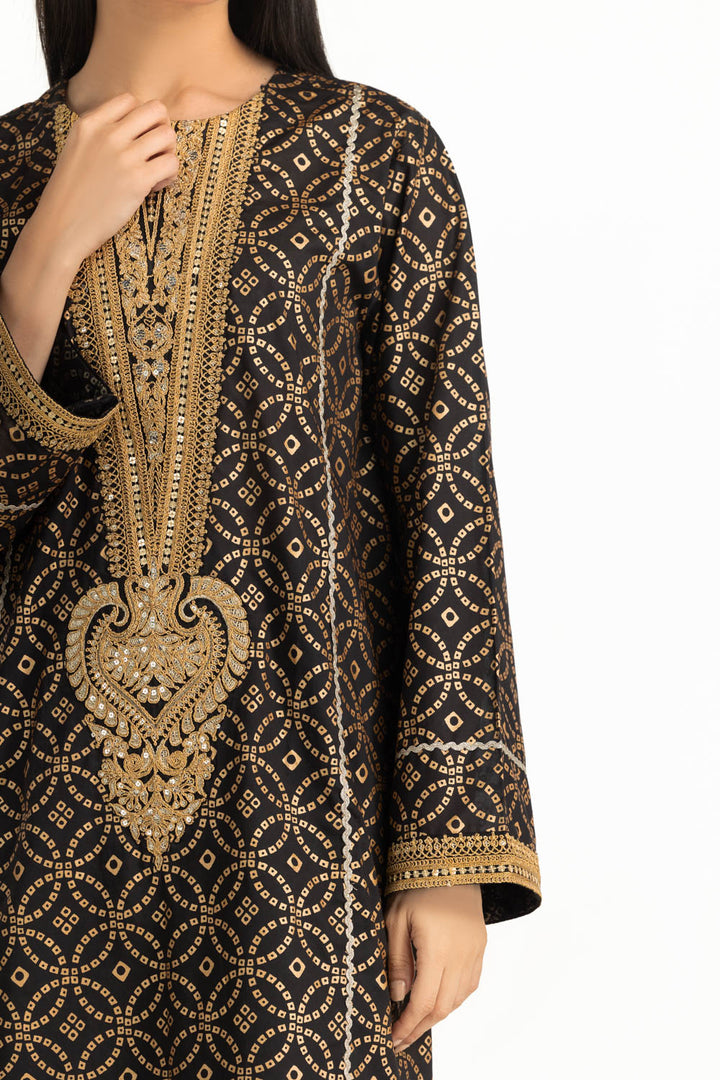 Gold Printed Lawn Black Stitched Suit - Gul Ahmed