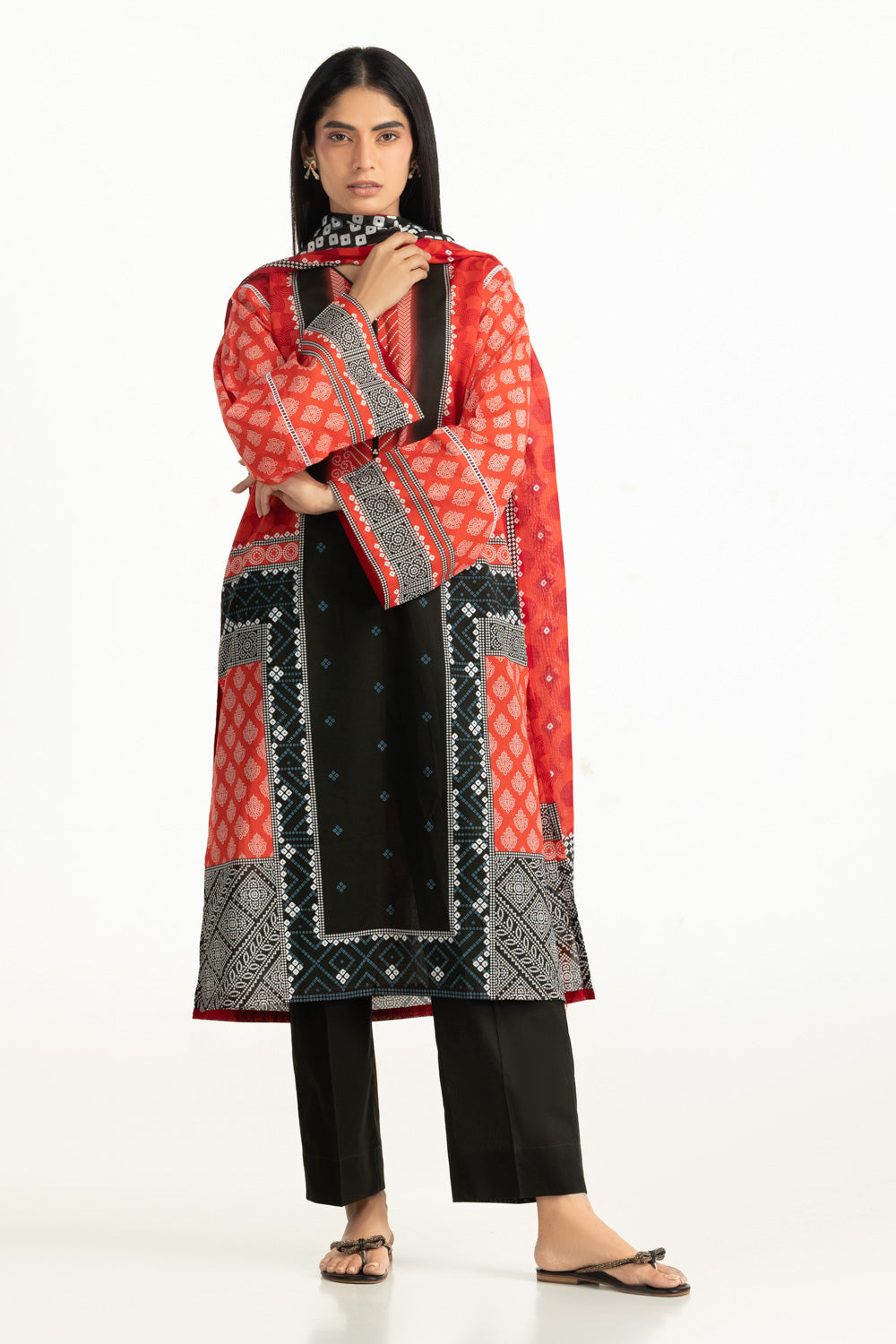 Printed Lawn Red Stitched Suit - Gul Ahmed