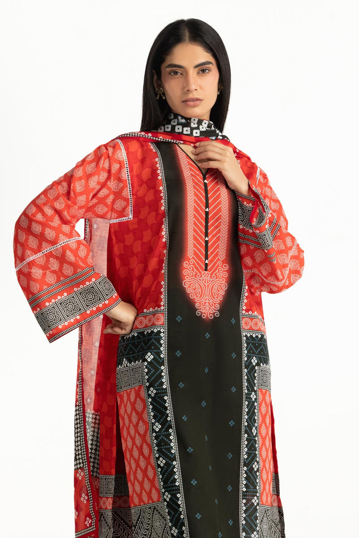 Printed Lawn Red Stitched Suit - Gul Ahmed
