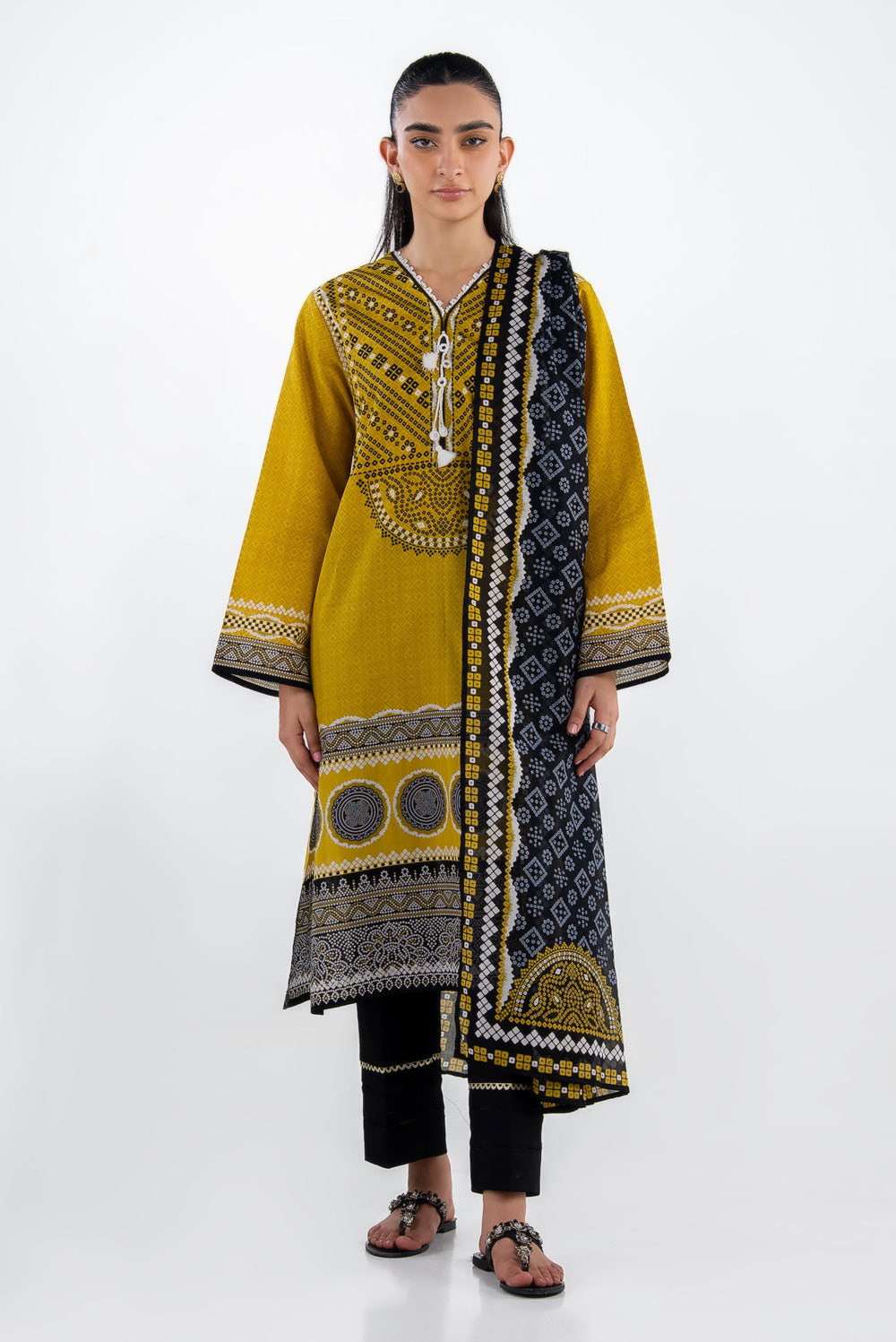 Printed Lawn Mustard Stitched Suit - Gul Ahmed