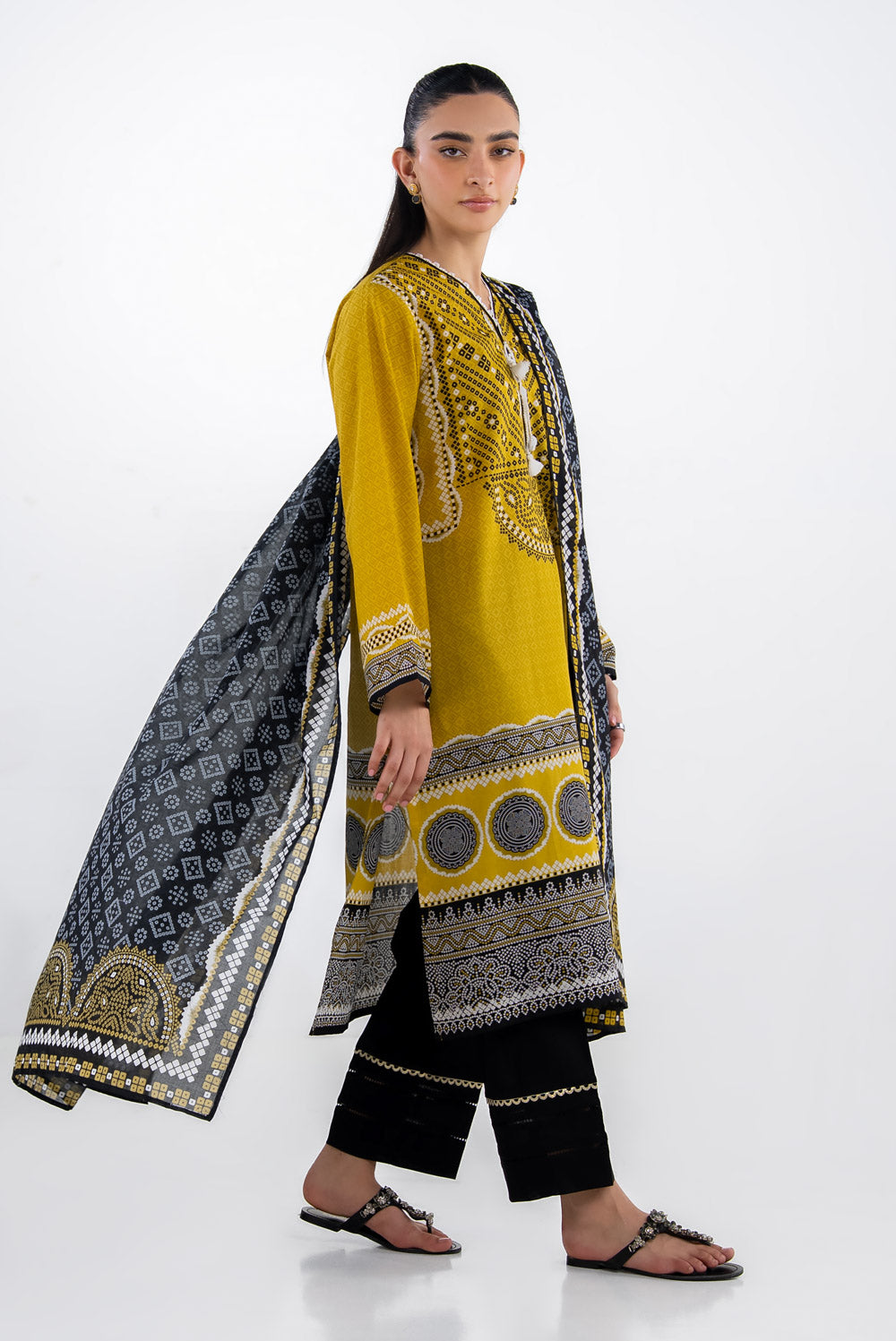 Printed Lawn Mustard Stitched Suit - Gul Ahmed