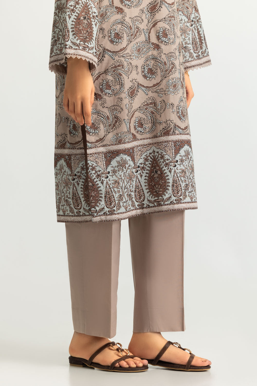 Lawn Printed Brown Stitched Suit - Gul Ahmed