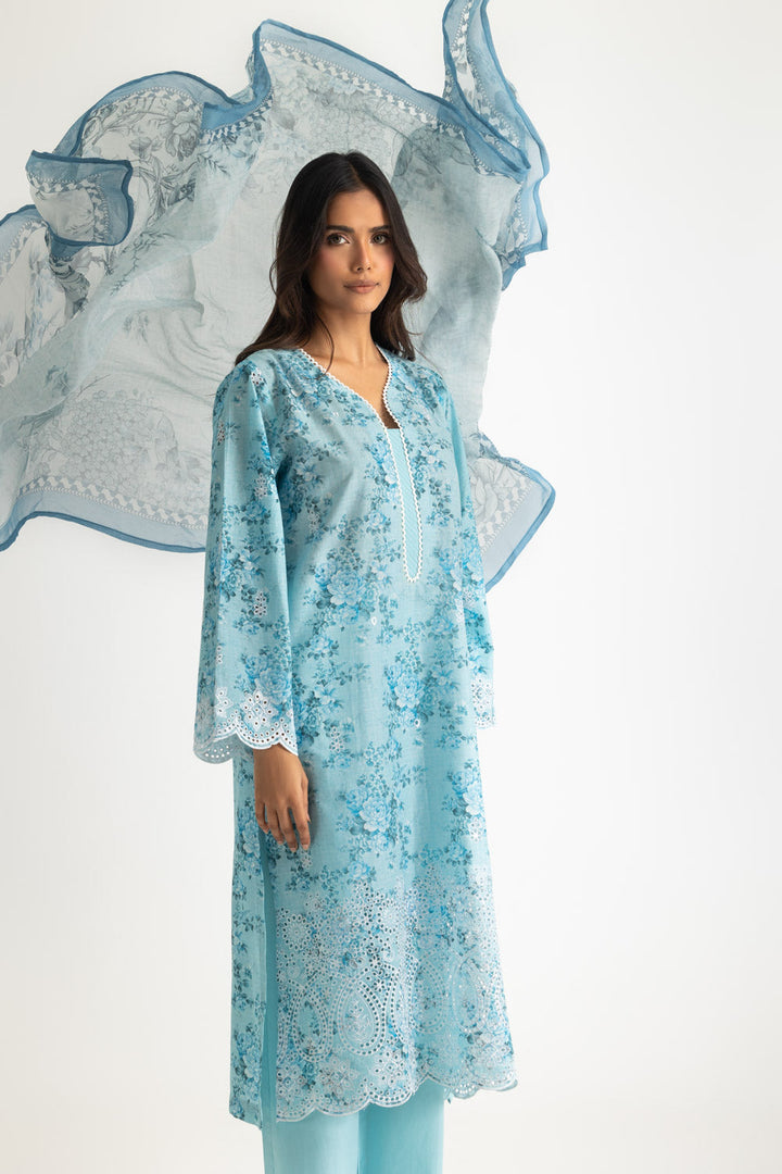 Lawn Printed Sky Blue Stitched Suit - Gul Ahmed