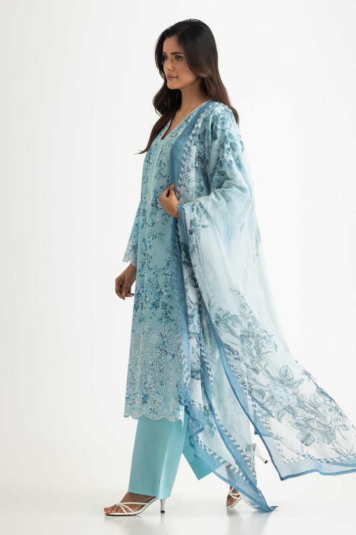 Lawn Printed Sky Blue Stitched Suit - Gul Ahmed