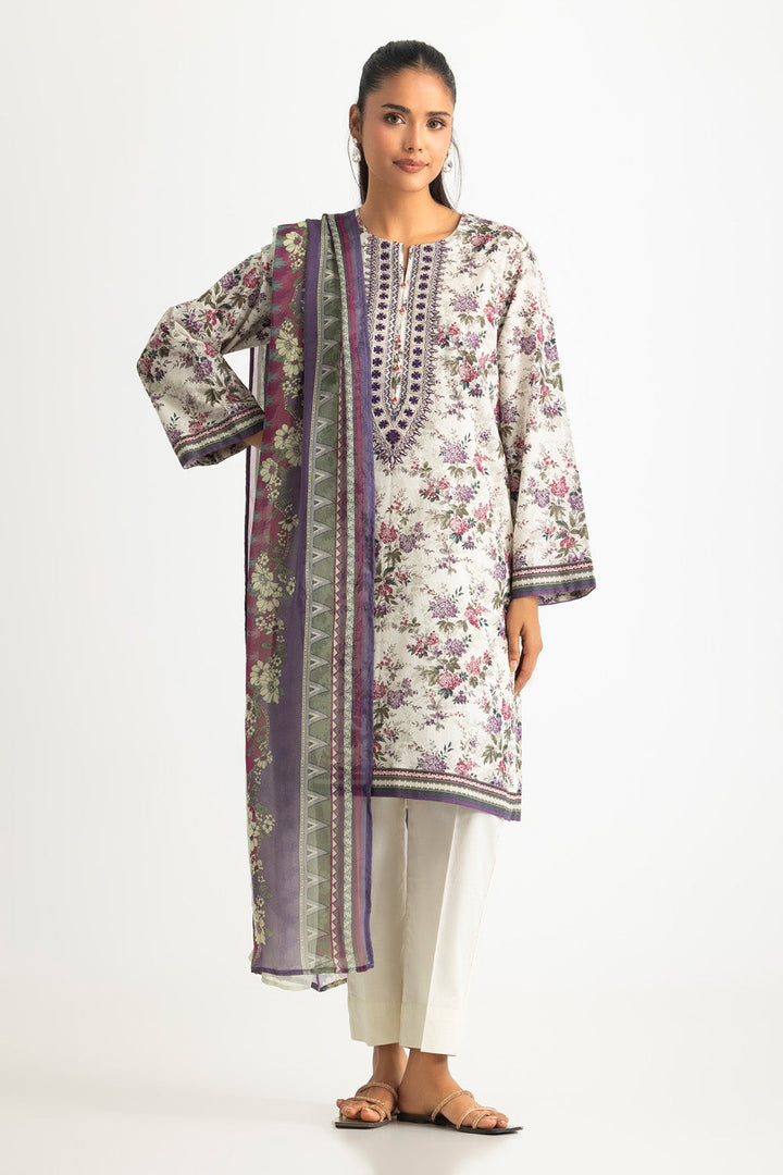 Lawn Printed Off White Stitched Suit - Gul Ahmed