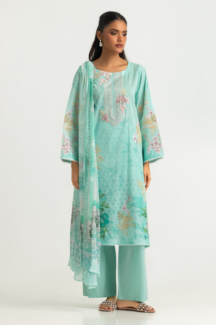 Lawn Printed Light Green Stitched Suit - Gul Ahmed