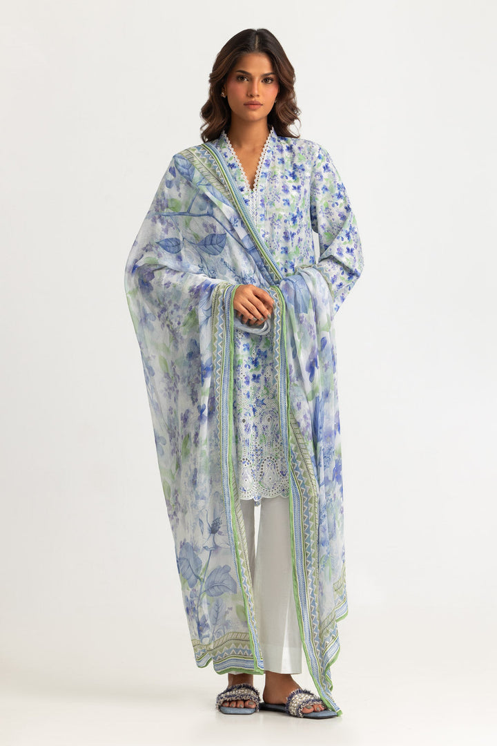 Lawn Printed Light Blue Stitched Suit - Gul Ahmed