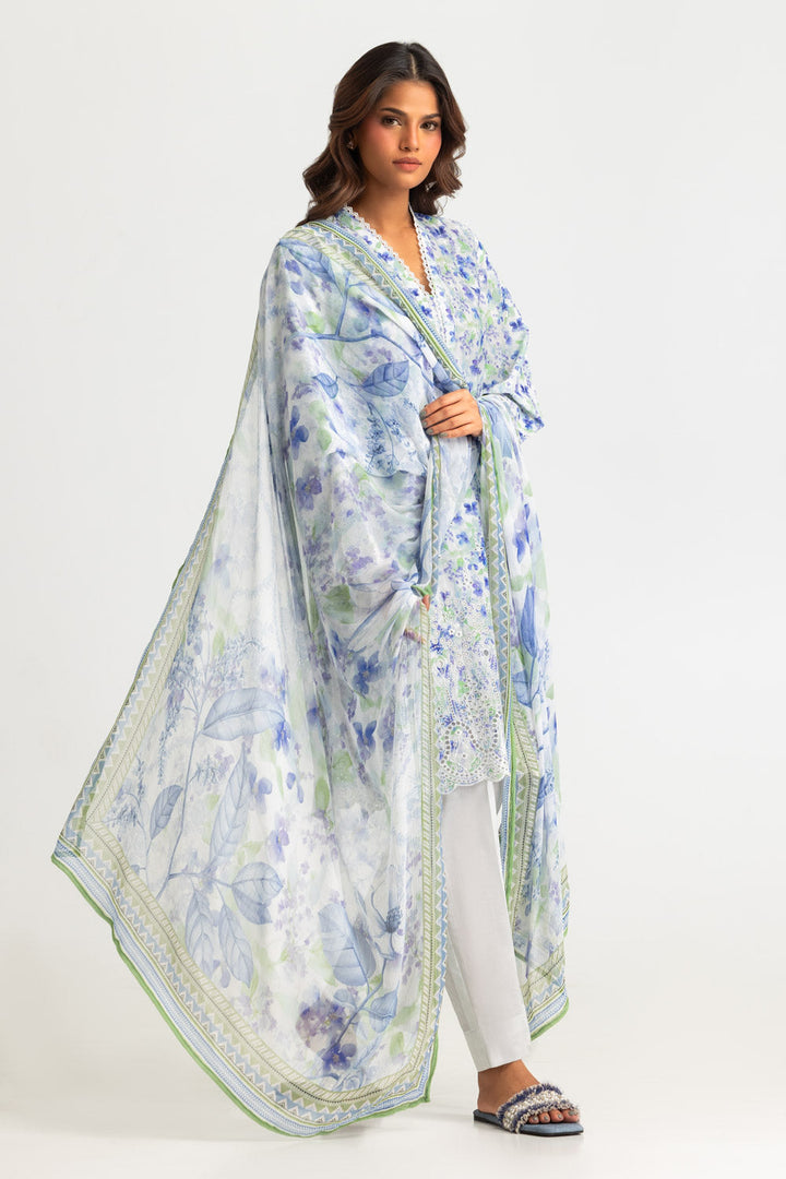 Lawn Printed Light Blue Stitched Suit - Gul Ahmed