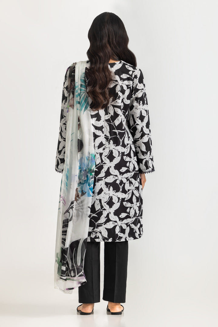 Lawn Printed Black & White Stitched Suit - Gul Ahmed