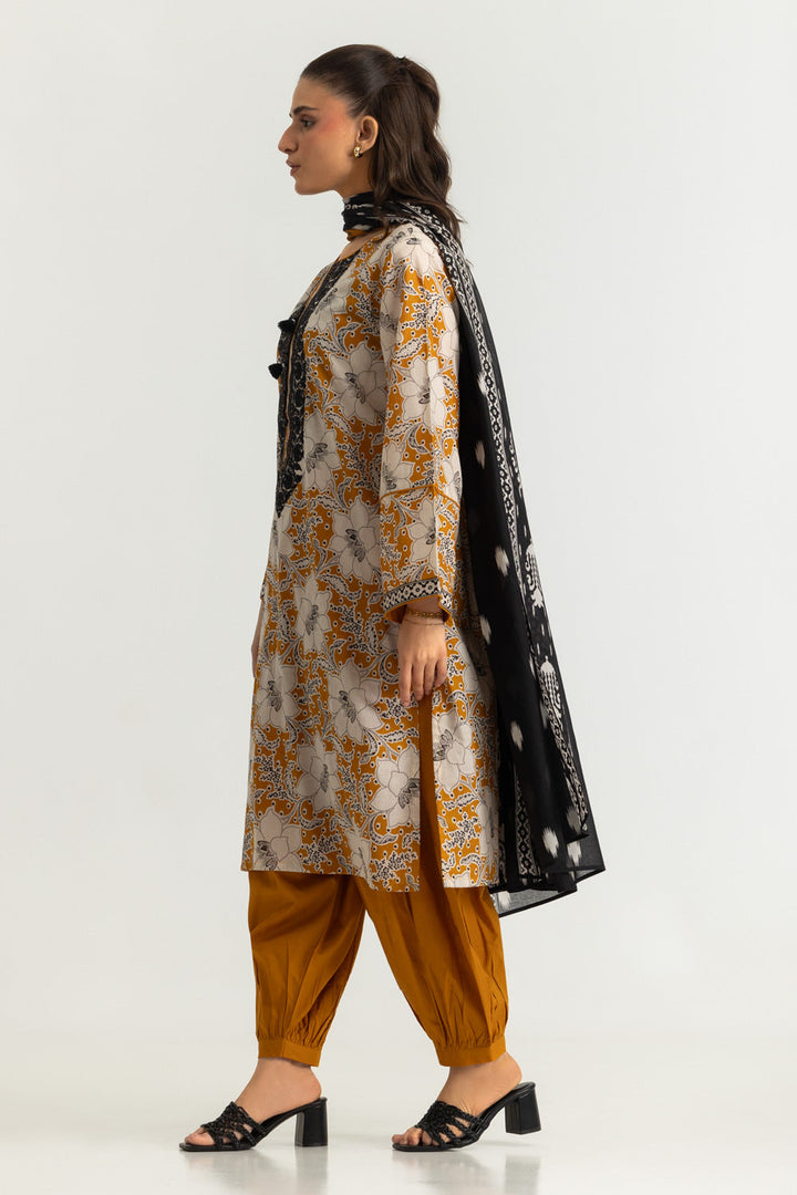 Lawn Printed Mustard Stitched Suit - Gul Ahmed