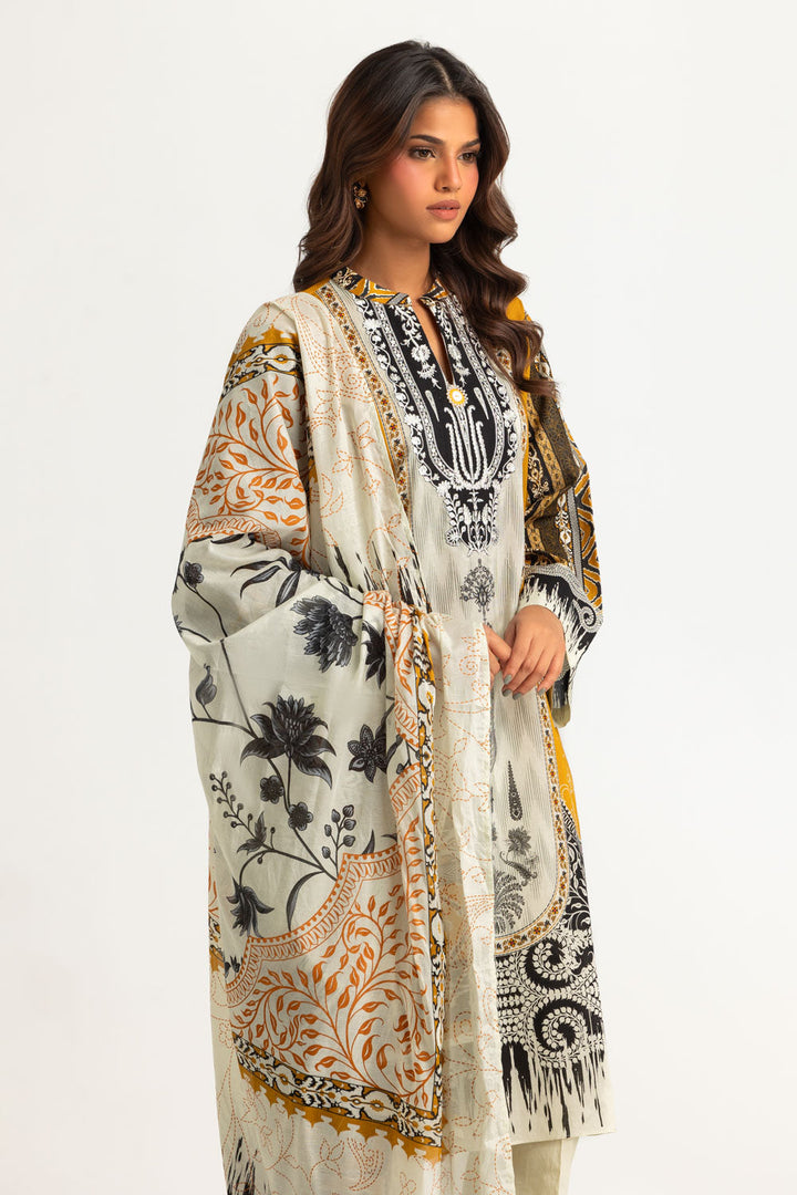 Lawn Printed Mustard Stitched Suit - Gul Ahmed