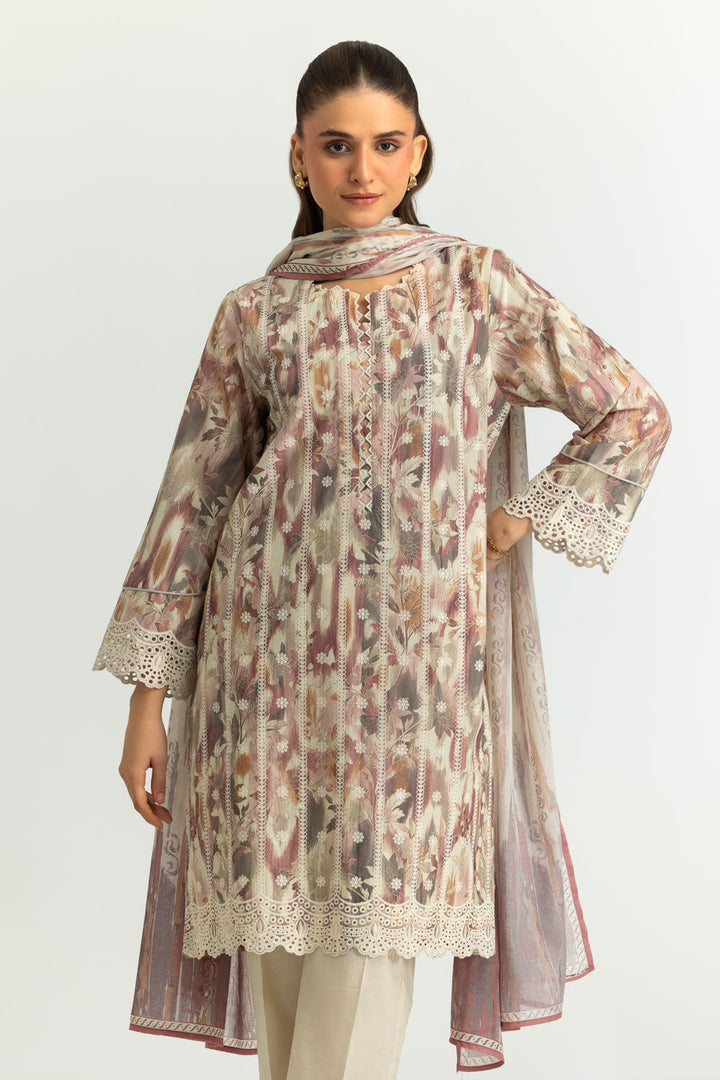 Lawn Printed Beige Stitched Suit - Gul Ahmed