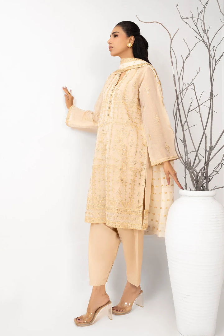 Embroidered Mehsuri Beige Stitched Suit - Gul Ahmed