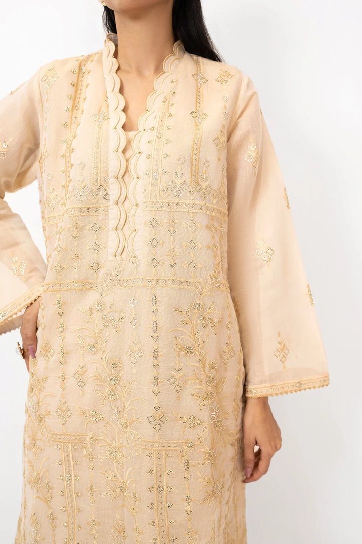 Embroidered Mehsuri Beige Stitched Suit - Gul Ahmed