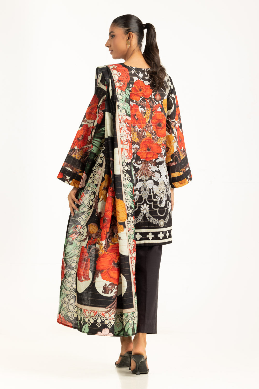 Khaddar Printed Black Stitched Suit - Gul Ahmed