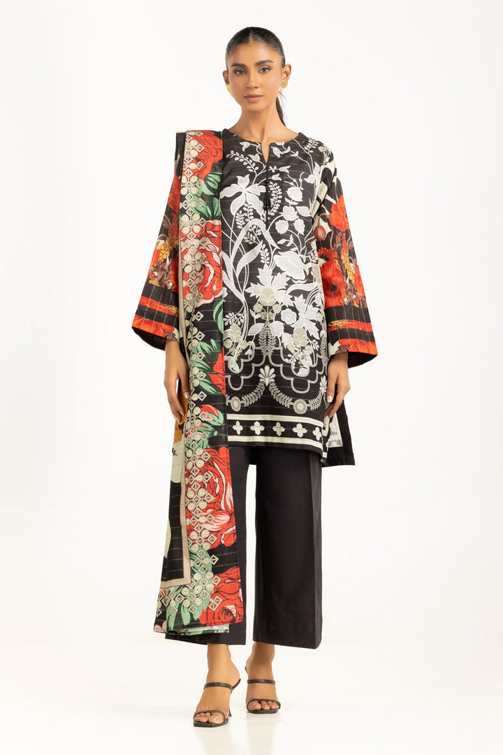 Khaddar Printed Black Stitched Suit - Gul Ahmed