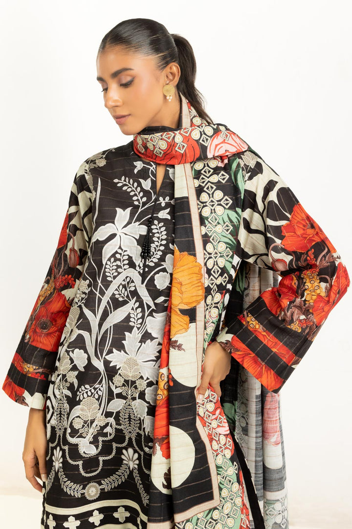 Khaddar Printed Black Stitched Suit - Gul Ahmed