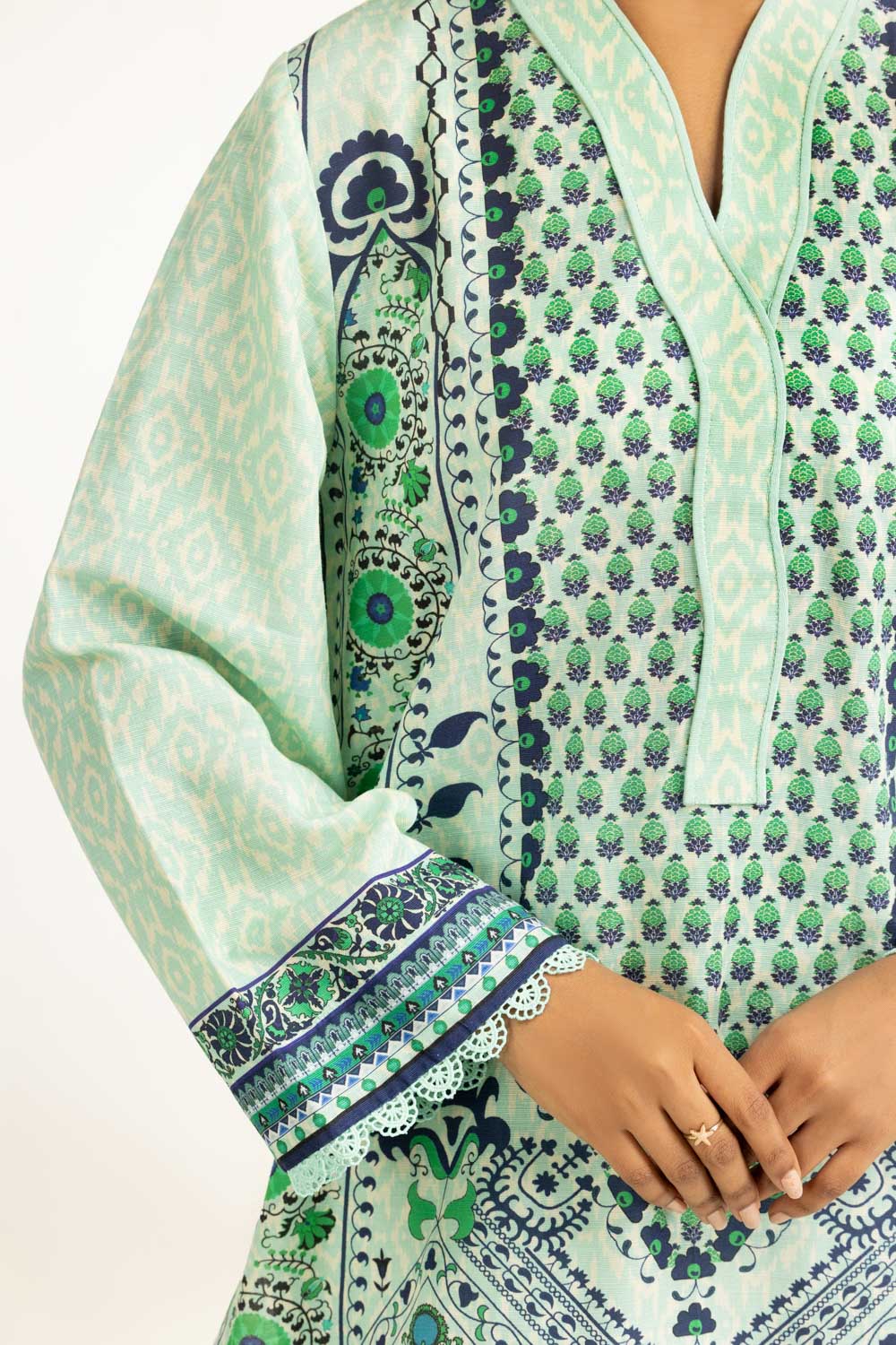 Viscose Khaddar Printed Light Green Stitched Suit - Gul Ahmed