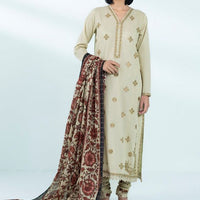 Embroidered Cotton Jacquard Beige Stitched Suit - Sapphire
