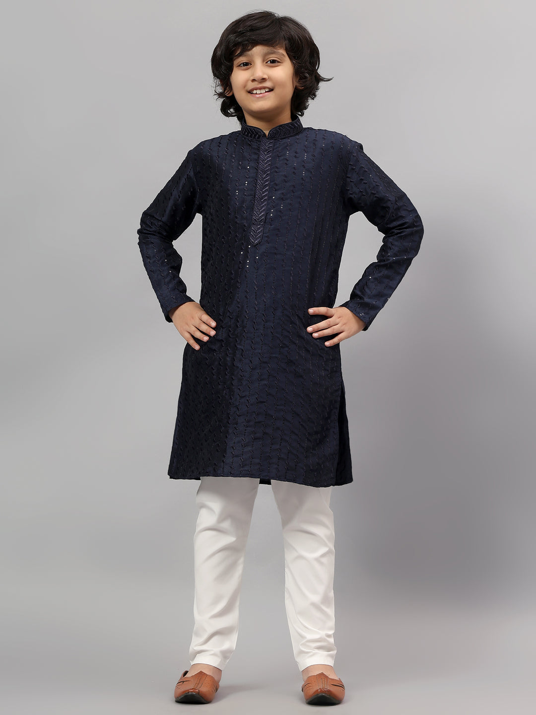 Polyester Viscose Navy Blue Kurta Trouser - Jiah