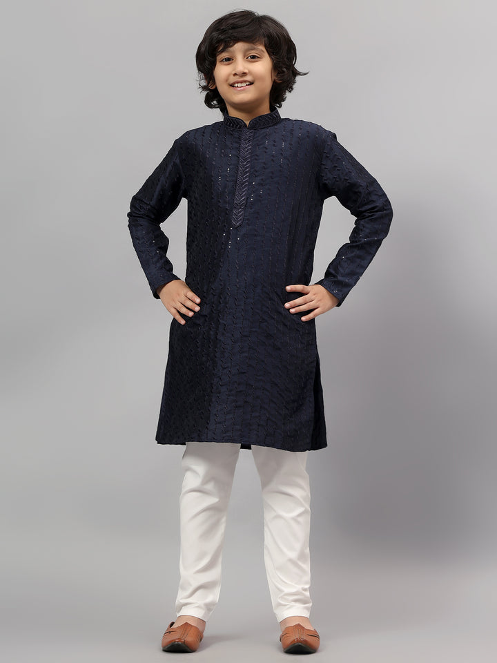 Polyester Viscose Navy Blue Kurta Trouser - Jiah