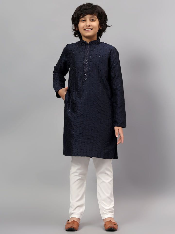 Polyester Viscose Navy Blue Kurta Trouser - Jiah