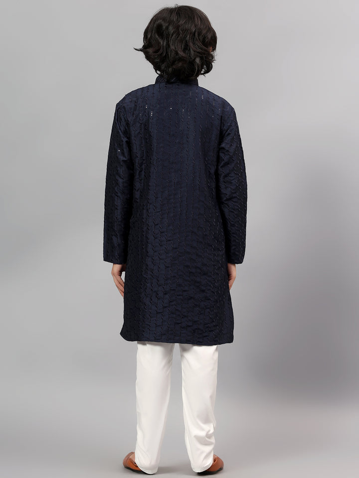 Polyester Viscose Navy Blue Kurta Trouser - Jiah