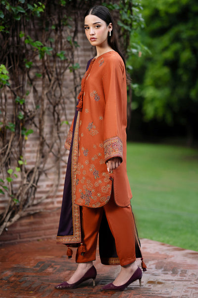 Embroidered Khaddar Orange Stitched Suit - Jazmin