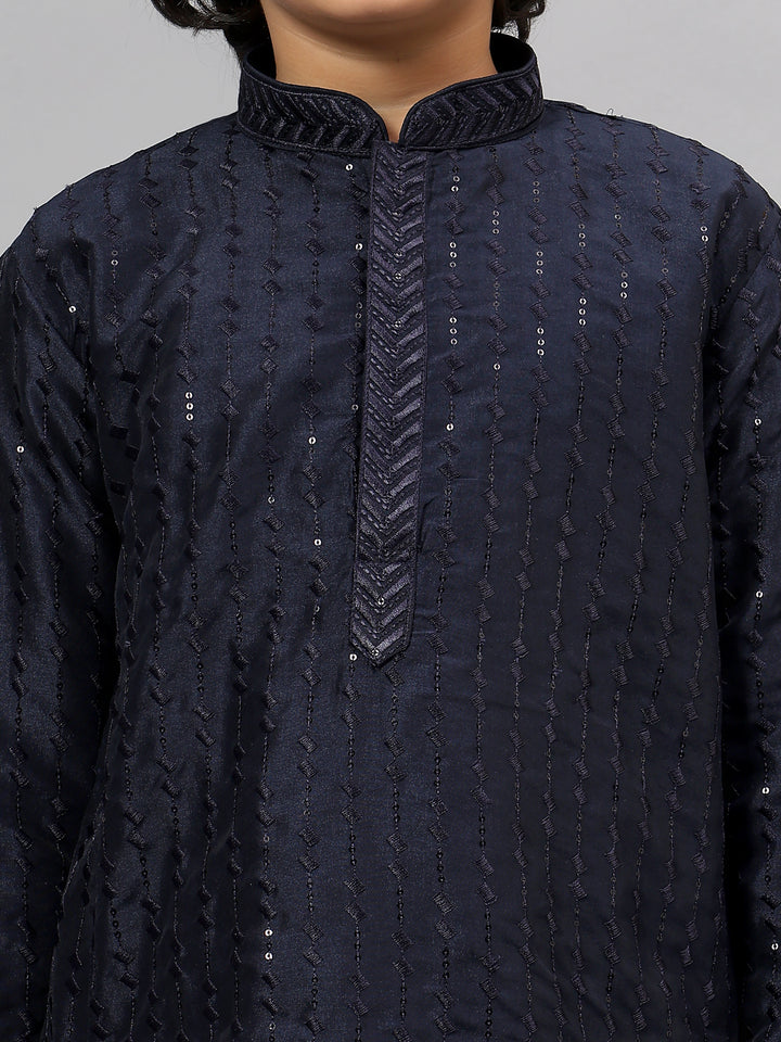 Polyester Viscose Navy Blue Kurta Trouser - Jiah
