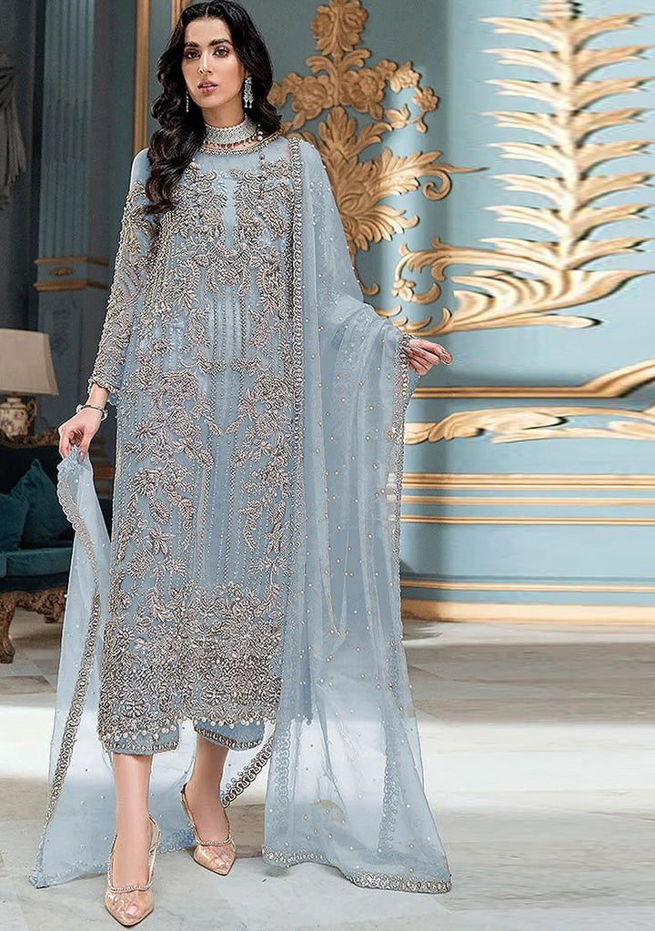 Embroidered Organza Sky Blue Stitched Suit - Indya