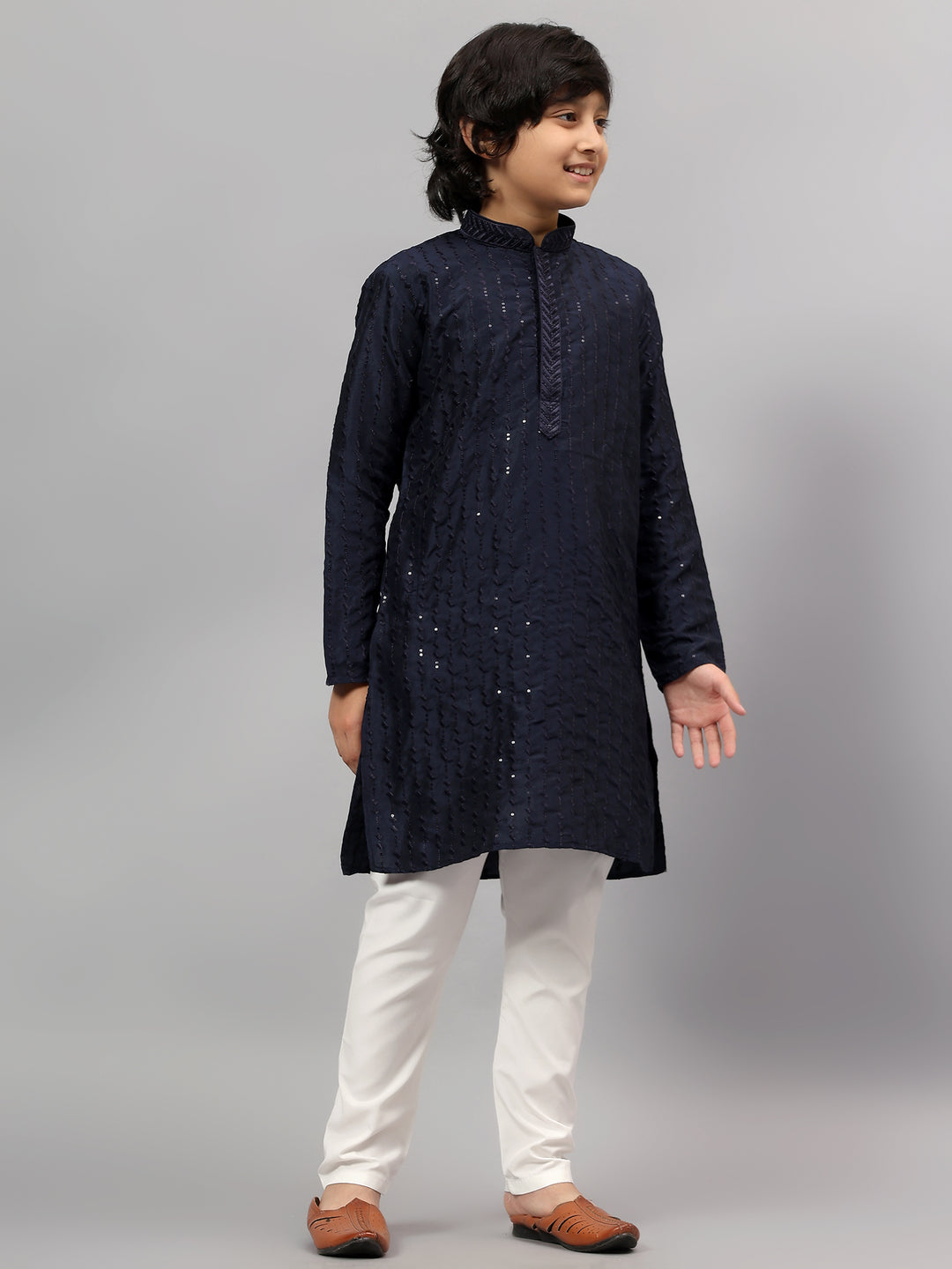 Polyester Viscose Navy Blue Kurta Trouser - Jiah