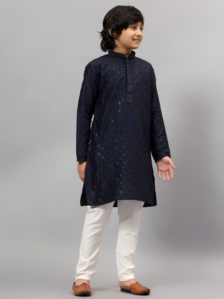 Polyester Viscose Navy Blue Kurta Trouser - Jiah