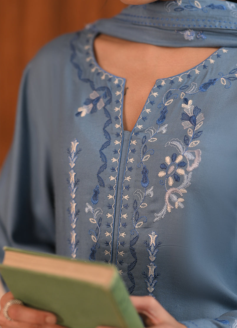 Twill Viscose Blue Stitched Suit - Image