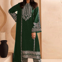 Embroidered Georgette Green Stitched Suit - Indya