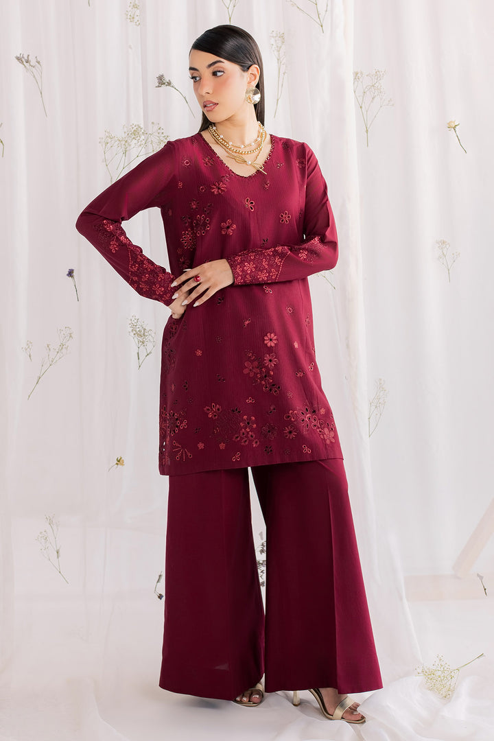 Embroidered Dorya Lawn Maroon Stitched Suit - Nureh