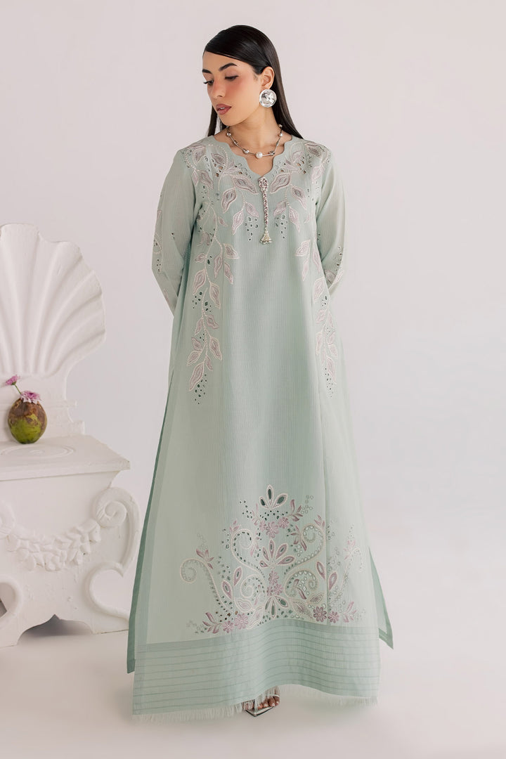 Embroidered Dorya Lawn Sage Green Stitched Suit - Nureh