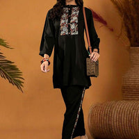 Embroidered Black Stitched Suit - Indya