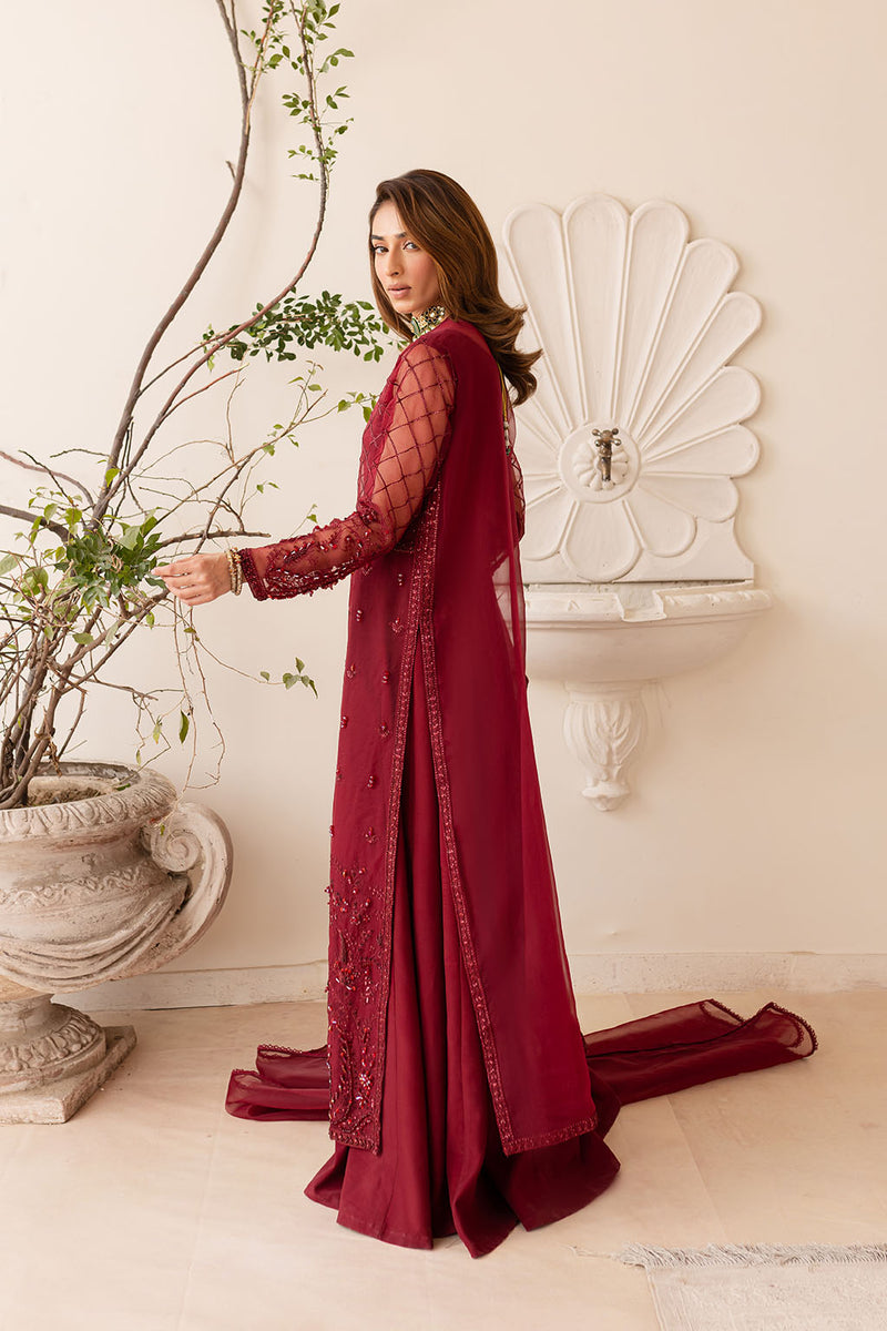 Silk & Organza Red Stitched Suit - Vanya