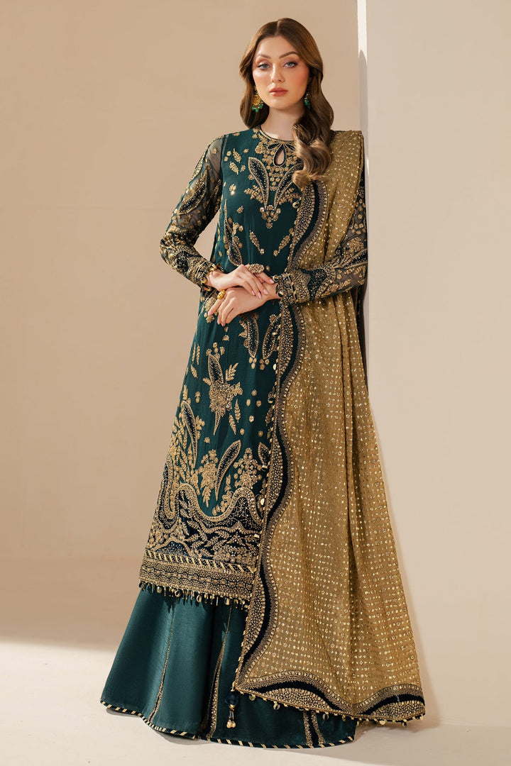 Embroidered Chiffon Dark Green Suit - Jazmin Wedding Formals Stitched